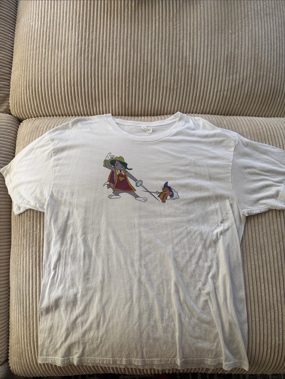 White Short Sleeve Graphic Tee with Cartoon Print